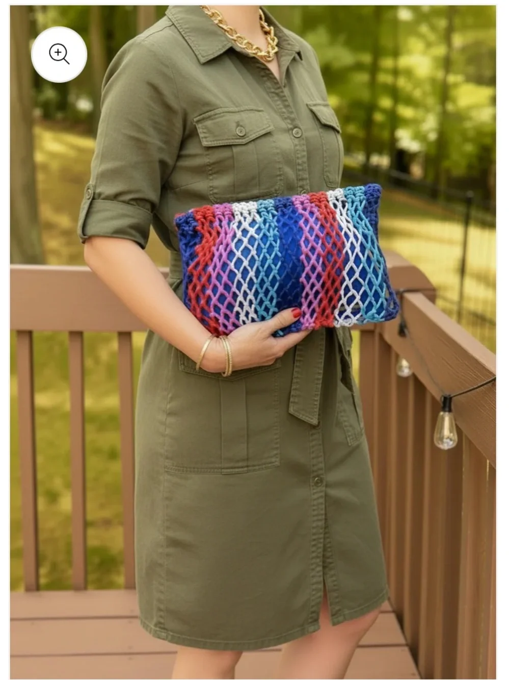 Fishnet Striped Zip Pouch - Multicolor